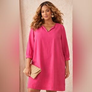 Dalia Hot Pink V-Neck Shift Dress | Size 12 | Short Sleeve